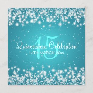 Quinceañera Firande Party Winter Gnistra Blue Inbjudningar