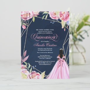 Quinceanera firande rosa navy blue afrolatina inbjudningar