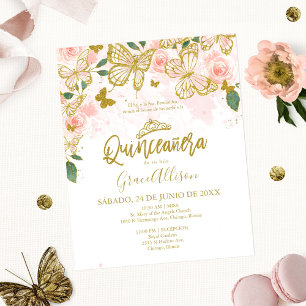 Quinceanera Fjäril Budget Inbjudan Spanska