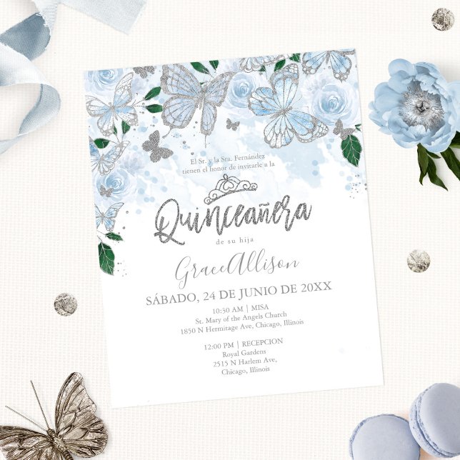 Quinceanera Fjäril Budget Inbjudan Spanska (Skapare uppladdad)