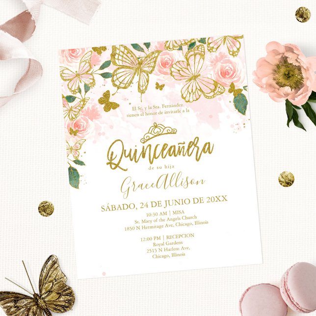 Quinceanera Fjäril Budget Inbjudan Spanska (Skapare uppladdad)