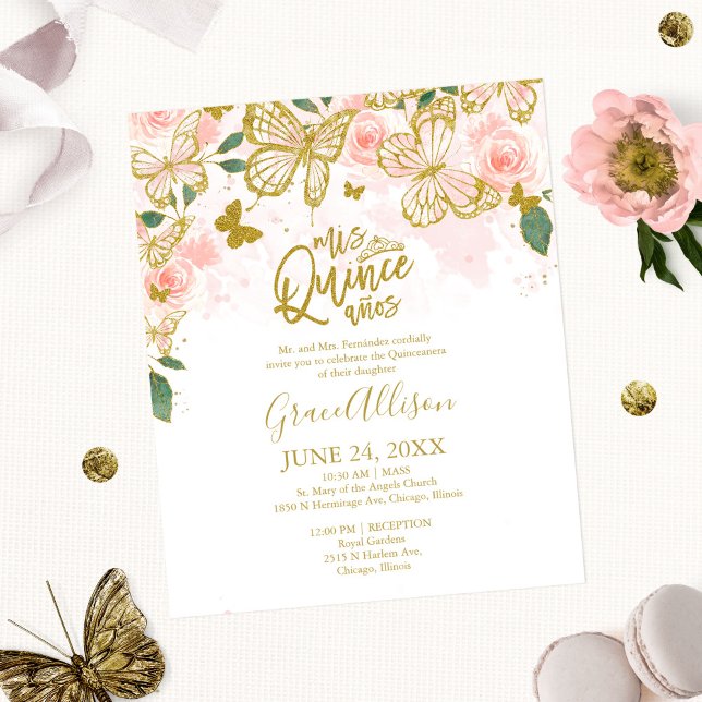 Quinceanera Fjäril Budget Inbjudan Svenska (Skapare uppladdad)