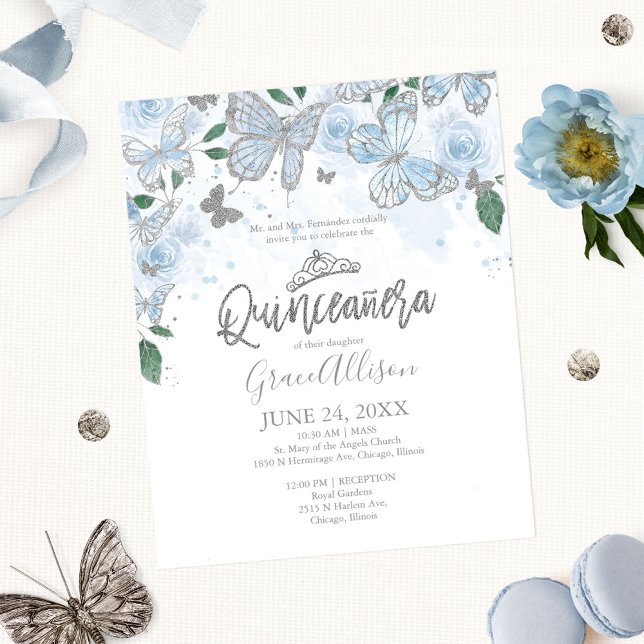 Quinceanera Fjäril Budget Inbjudan Tvåspråkig (Skapare uppladdad)