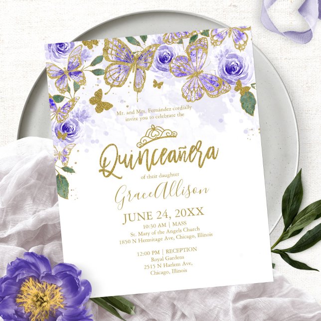 Quinceanera Fjäril Budget Inbjudan Tvåspråkig (Skapare uppladdad)