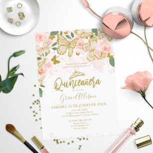 Quinceanera Fjäril Inbjudan Spansk Formulering 