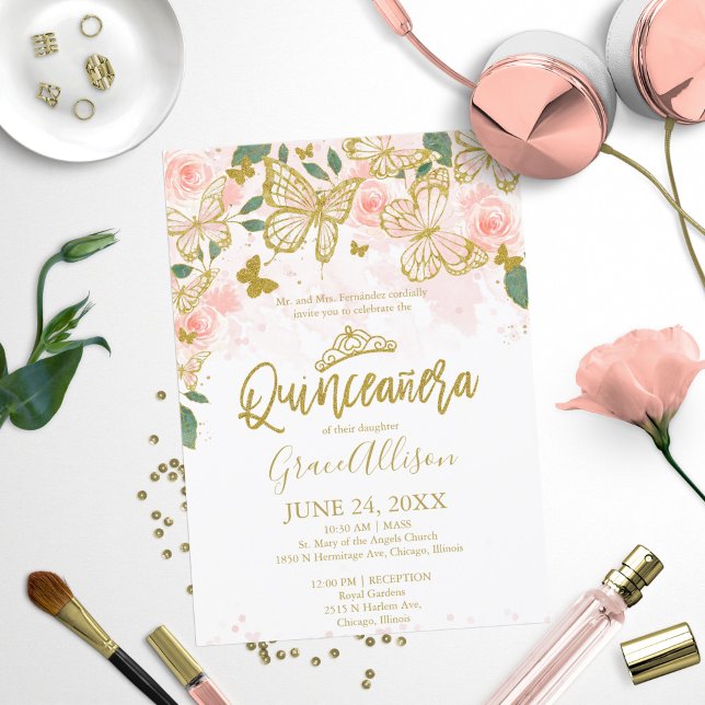 Quinceanera fjäril inbjudan tvåspråkig  (Skapare uppladdad)