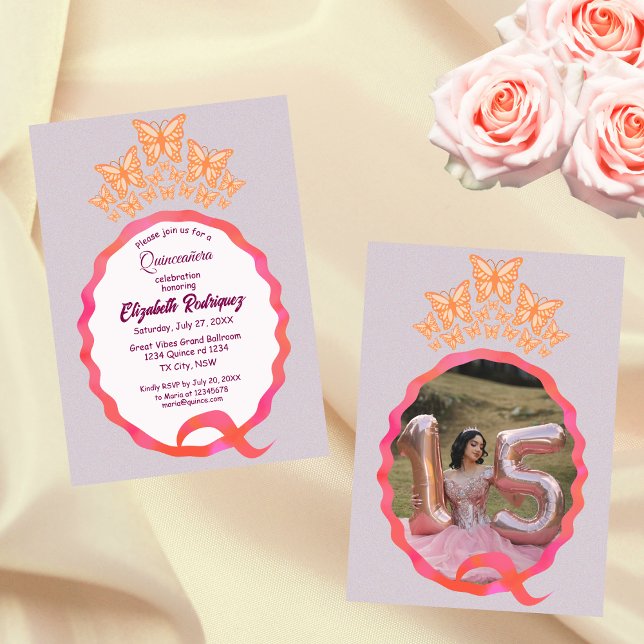 Quinceañera Fjäril Kronan Slingrig Inbjudan (Skapare uppladdad)