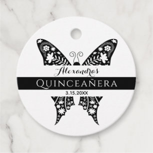 Quinceanera Fjäril Svart och Vitt Gåvor Etiketter