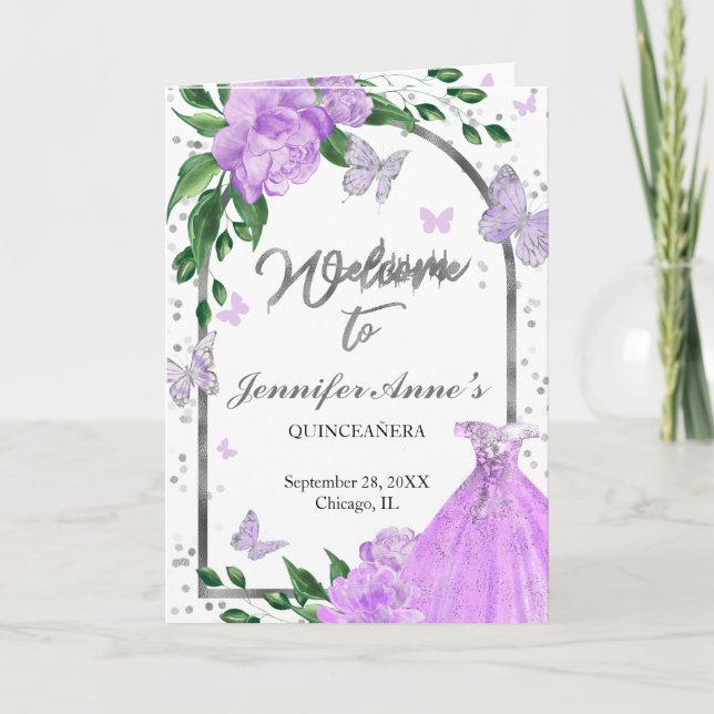 Quinceanera Fjärilar Lavender Gown Programs Program (Framsida)
