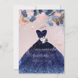 Quinceanera Fjärilar Röda Navy Glitter Klänning Inbjudningar