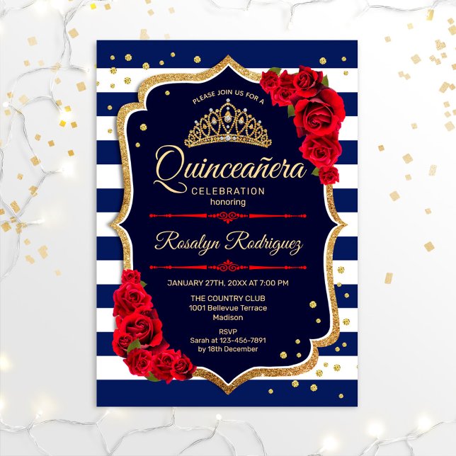 Quinceanera - flottan Guld Red Inbjudningar (Skapare uppladdad)