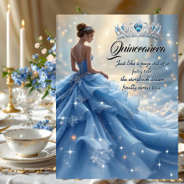 Quinceanera Födelsedag Cinderella Blå Silver Klänn Inbjudningar