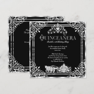 Quinceanera Födelsedag Hästkärrra Svart Silver 2 Inbjudningar