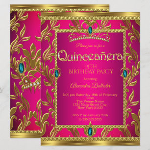 Quinceanera Födelsedag Het Rosa Teal Blå Tiara Gul Inbjudningar