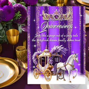 Quinceanera Födelsedag Lila Guld Silver Hästvagn Inbjudningar