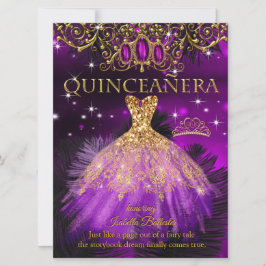 Quinceanera Födelsedag Lila Magenta Tiara Guld 2 Inbjudningar