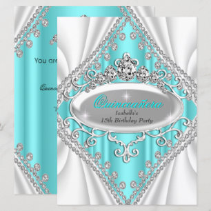 Quinceanera Födelsedag Prinsessa Teal Diamant Stor Inbjudningar