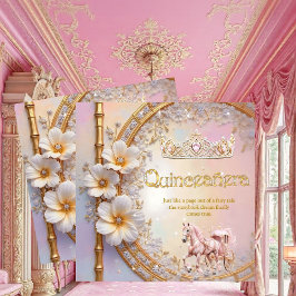 Quinceanera Födelsedag Rosa Syren Diamant Guld Häs Inbjudningar