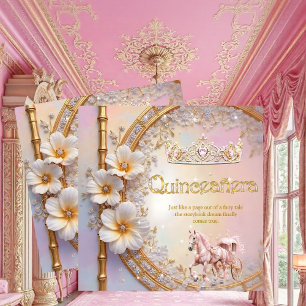 Quinceanera Födelsedag Rosa Syren Diamant Guld Häs Inbjudningar