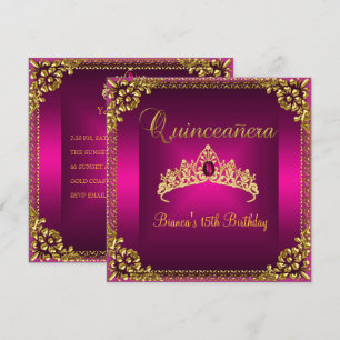Quinceanera Födelsedag Rosa Tiara Guld Ädelsten Sm Inbjudningar