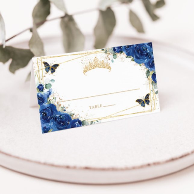 Quinceañera Födelsedag Royal Blå Blommig Fjärilar Placeringskort (Skapare uppladdad)