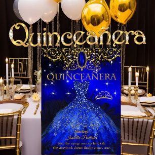 Quinceanera Födelsedag Royalblå Fjädertiara Guld Inbjudningar
