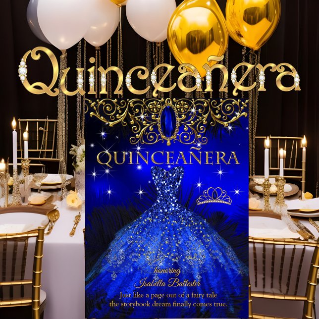 Quinceanera Födelsedag Royalblå Fjädertiara Guld Inbjudningar (Skapare uppladdad)