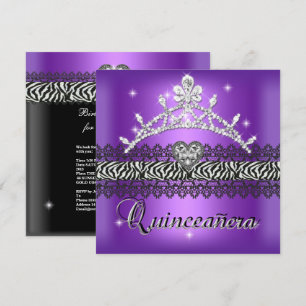 Quinceanera Födelsedag Zebra Lila Svart Vit Inbjudningar