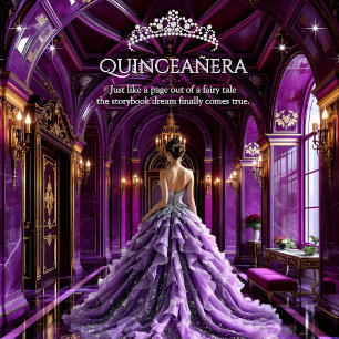 Quinceanera Födelsedags Palats Lila Klänning Tiara Inbjudningar