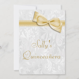 Quinceañera Födelsedagsfest Damask och Faux Bow Inbjudningar