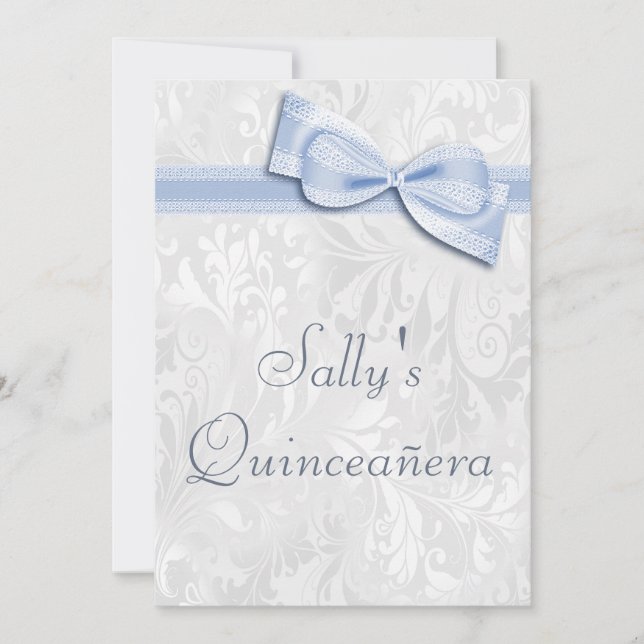 Quinceañera Födelsedagsfest Damask och Faux Bow Inbjudningar (Framsida)