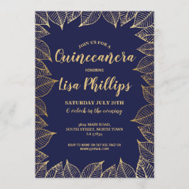 Quinceanera Födelsedagsfest flottan Guld Fall Inbjudningar