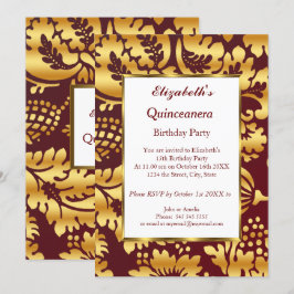 Quinceanera Födelsedagsfest Guld burgundy Inbjudningar