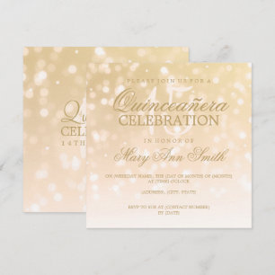 Quinceanera Födelsedagsfest Guld Gnistra Ljus Inbjudningar