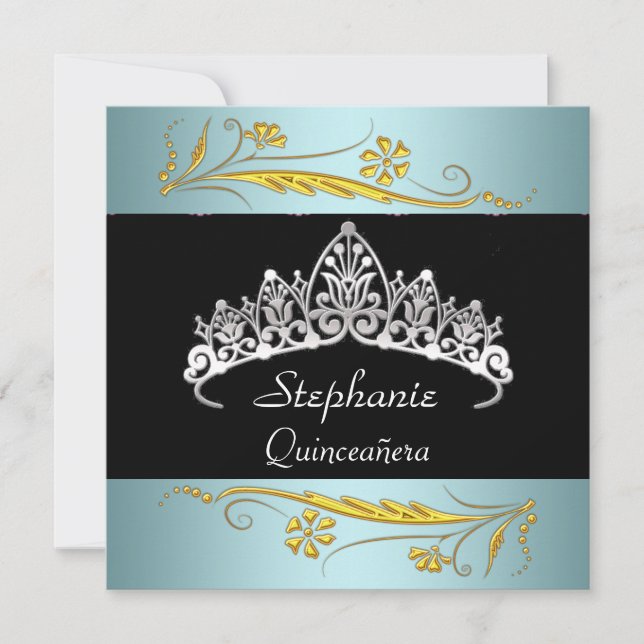 Quinceañera Födelsedagsfest Guld teal Jewels Inbjudningar (Framsida)