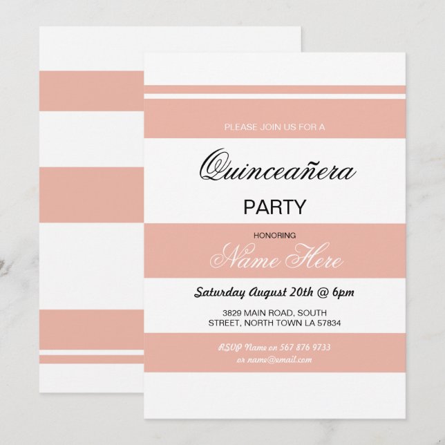 Quinceanera Födelsedagsfest Rand Coral Inbjudan 15 (Fram/baksida)