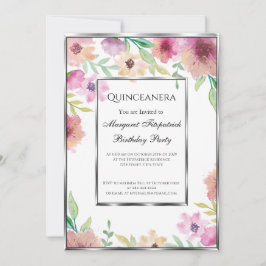 Quinceanera födelsedagsfest rosa blommor inbjudningar