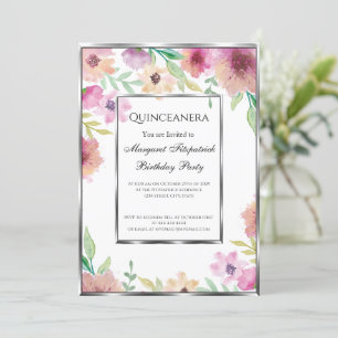 Quinceanera födelsedagsfest rosa blommor inbjudningar