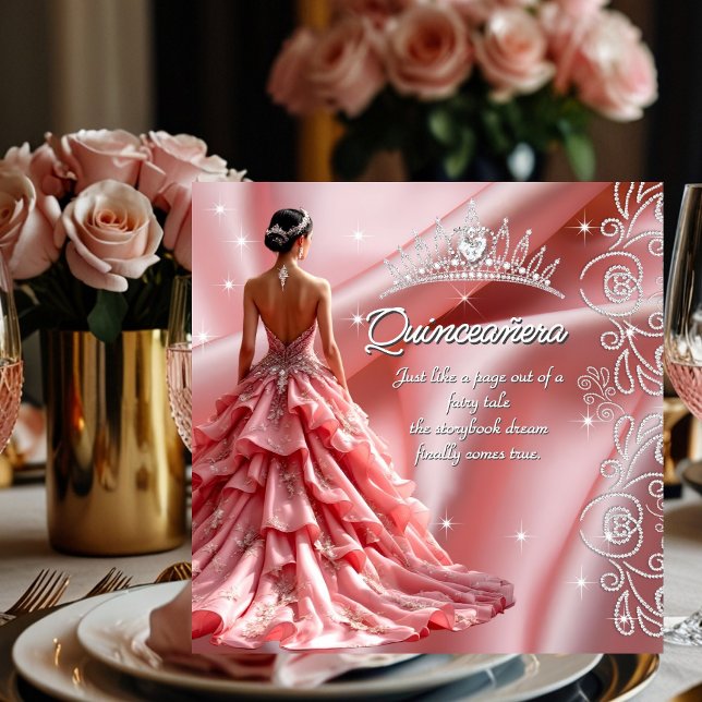 Quinceanera Födelsedagsfest Rosa Dress Tiara Inbjudningar (Skapare uppladdad)