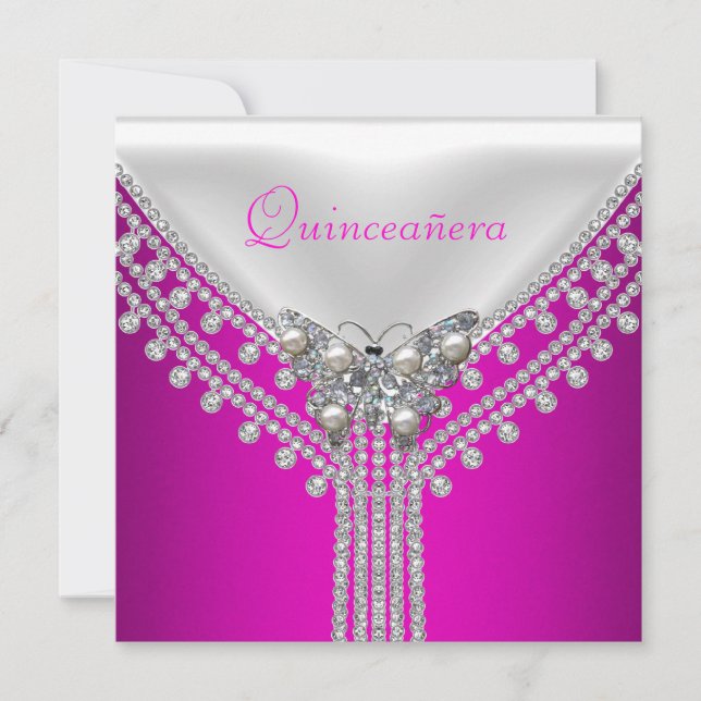Quinceañera födelsedagsfest Rosa vit fjäril Inbjudningar (Framsida)