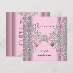 Quinceanera Födelsedagsfest Rosa Vita Diamanter Inbjudningar