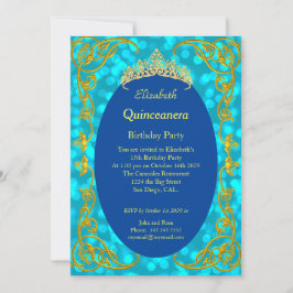 Quinceanera Födelsedagsfest Teal Guld-inbjudan Inbjudningar