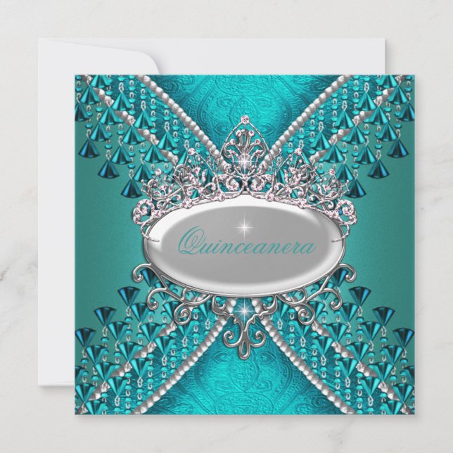 Quinceanera-födelsedagsfest Tealblå Pärlor Inbjudningar (Framsida)