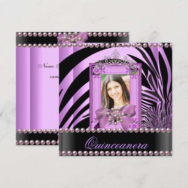 Quinceanera Födelsedagsfest Zebra Lilac Pearl Inbjudningar (Fram/baksida)