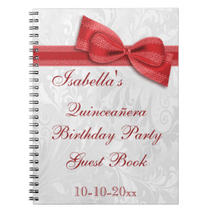 Quinceañera födelsedagsfestdamast och pilbåge anteckningsbok med spiral