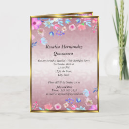 Quinceanera-Födelsedagsfestens Rosa och blommor Inbjudan