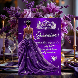 Quinceañera Födelsedagsfirande Lila Klänning Tiara Inbjudningar