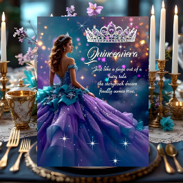Quinceañera Födelsedagsfirande Lila Turkos Klännin Inbjudningar