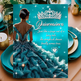 Quinceanera Födelsedagsfirande Teal Silver Klännin Inbjudningar