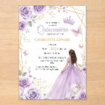 Quinceanera Födelsedagsinbjudan, Lila Mis Quince